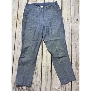 J Jill Love Linen Pant S Tapered Chambray Blue 100% Linen Pull On Resort Coastal